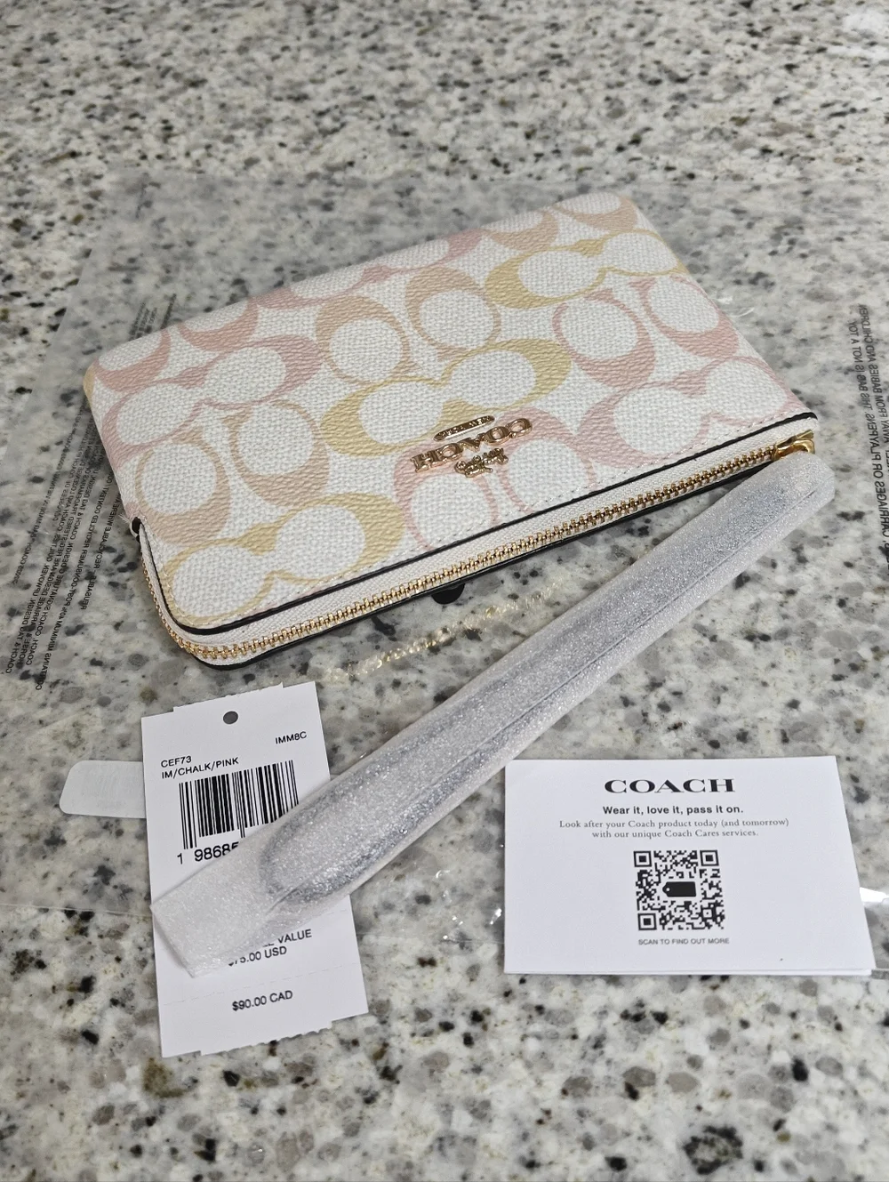 Coach Corner Zip Wristlet In Pretty Signature Canvas (Gold, pink, chalk white) - Picture 6 of 8